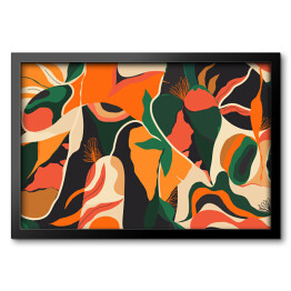Obraz w ramie Liście dżungli z dominującym kolorem pomarańczowym