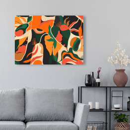 Obraz na płótnie Liście dżungli z dominującym kolorem pomarańczowym