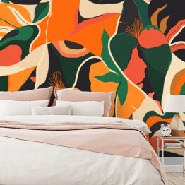 Fototapeta winylowa zmywalna Liście dżungli z dominującym kolorem pomarańczowym