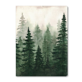Obraz na płótnie Butelkowa zieleń natury. Akwarela skandynawski las we mgle