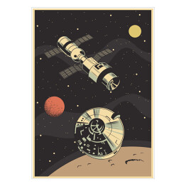 Plakat Retro Space Propaganda Poster Stylizacja, Radziecki i amerykański Retro statki kosmiczne Ilustracja