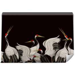 Fototapeta Orientalny wzór z żurawiami mandżurskimi na czarnym tle