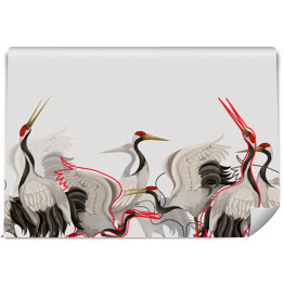 Fototapeta winylowa zmywalna Orientalny wzór z żurawiami mandżurskimi na jasnym tle