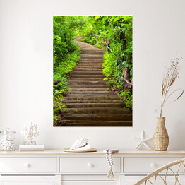 Plakat Kamienne schody prowadzące do lasu wśród zielonych drzew