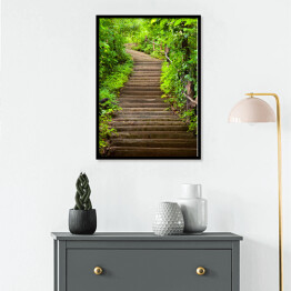 Plakat w ramie Kamienne schody prowadzące do lasu wśród zielonych drzew