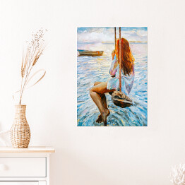 Plakat Kobieta na huśtawce na oceanie. Malarstwo
