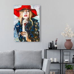 Obraz klasyczny Portret młodej kobiety w czerwonym kapeluszu