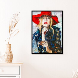 Plakat w ramie Portret młodej kobiety w czerwonym kapeluszu