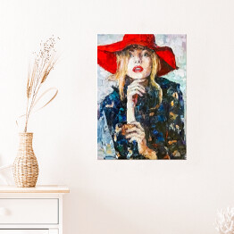 Plakat Portret młodej kobiety w czerwonym kapeluszu