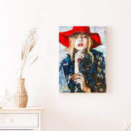Obraz na płótnie Portret młodej kobiety w czerwonym kapeluszu