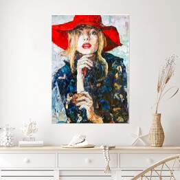 Plakat Portret młodej kobiety w czerwonym kapeluszu
