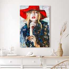 Obraz na płótnie Portret młodej kobiety w czerwonym kapeluszu