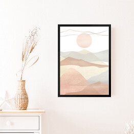 Obraz w ramie Akwarela kreatywny minimalistyczny ręcznie malowane kompozycja krajobraz, góry. Abstrakcyjny nowoczesny druk, plakat, do dekoracji ścian, projekt okładki karty lub broszury. Estetyczna modna ilustracja