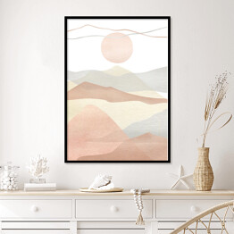 Plakat w ramie Akwarela kreatywny minimalistyczny ręcznie malowane kompozycja krajobraz, góry. Abstrakcyjny nowoczesny druk, plakat, do dekoracji ścian, projekt okładki karty lub broszury. Estetyczna modna ilustracja
