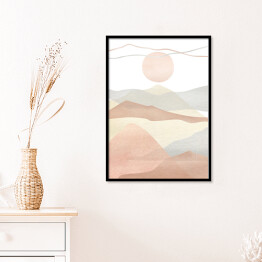 Plakat w ramie Akwarela kreatywny minimalistyczny ręcznie malowane kompozycja krajobraz, góry. Abstrakcyjny nowoczesny druk, plakat, do dekoracji ścian, projekt okładki karty lub broszury. Estetyczna modna ilustracja