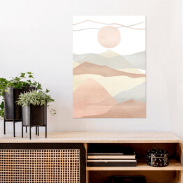 Plakat samoprzylepny Akwarela kreatywny minimalistyczny ręcznie malowane kompozycja krajobraz, góry. Abstrakcyjny nowoczesny druk, plakat, do dekoracji ścian, projekt okładki karty lub broszury. Estetyczna modna ilustracja