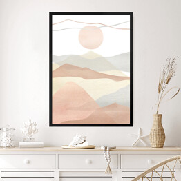 Obraz w ramie Akwarela kreatywny minimalistyczny ręcznie malowane kompozycja krajobraz, góry. Abstrakcyjny nowoczesny druk, plakat, do dekoracji ścian, projekt okładki karty lub broszury. Estetyczna modna ilustracja