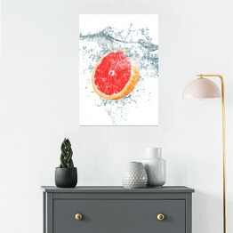 Plakat Grejpfrut wpadający do wody