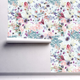 Tapeta samoprzylepna w rolce Malowane wiosenne polne kwiaty w pastelowych kolorach