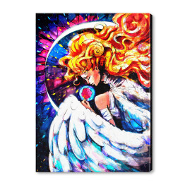 Obraz na płótnie Kobieta anioł na tle abstrakcyjnego nieba