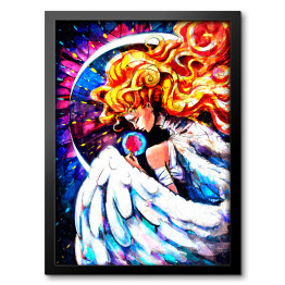 Obraz w ramie Kobieta anioł na tle abstrakcyjnego nieba