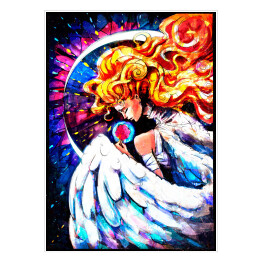 Plakat samoprzylepny Kobieta anioł na tle abstrakcyjnego nieba