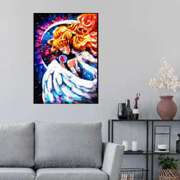 Plakat Kobieta anioł na tle abstrakcyjnego nieba