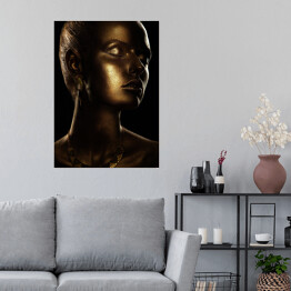 Plakat samoprzylepny Portret kobiety - złoty makijaż glamour