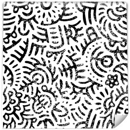 Tapeta winylowa zmywalna w rolce spójny czarno-biały wzór afrykański w stylu patchworkowym. Vintage wydruk dla tekstyliów. Grunge tekstura. Ilustracja wektorowa.