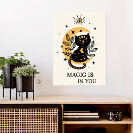Plakat samoprzylepny poster with magic eye and black cat on the moon 