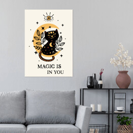 Plakat samoprzylepny poster with magic eye and black cat on the moon 