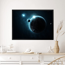 Obraz w ramie Mała i duża planeta w Kosmosie