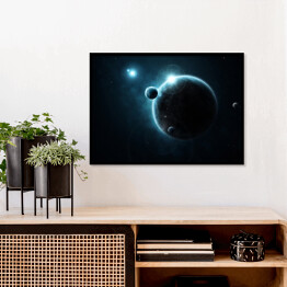 Plakat w ramie Mała i duża planeta w Kosmosie