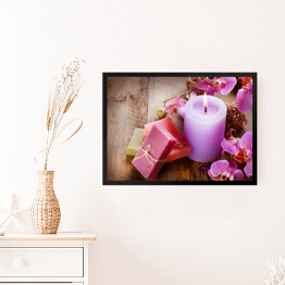 Obraz w ramie Ręcznie wykonane mydła i różowe orchidee