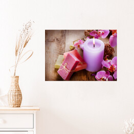 Plakat samoprzylepny Ręcznie wykonane mydła i różowe orchidee