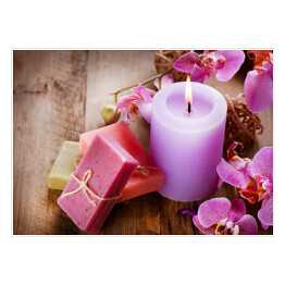 Plakat samoprzylepny Ręcznie wykonane mydła i różowe orchidee