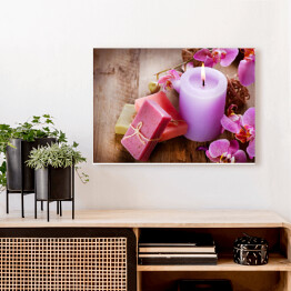 Obraz na płótnie Ręcznie wykonane mydła i różowe orchidee