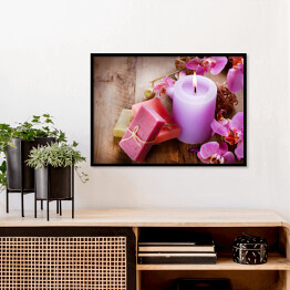 Plakat w ramie Ręcznie wykonane mydła i różowe orchidee
