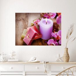 Plakat Ręcznie wykonane mydła i różowe orchidee