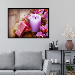 Plakat w ramie Ręcznie wykonane mydła i różowe orchidee