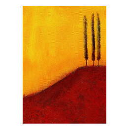 Plakat samoprzylepny Abstrakcyjne drzewa na wzgórzu