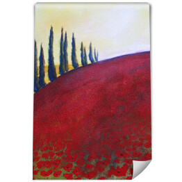 Fototapeta winylowa zmywalna Drzewa na wzgórzu pokrytym czerwoną trawą