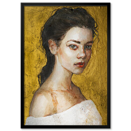 Obraz klasyczny Brunetka z zielonymi oczami i czerwonymi ustami. Portret kobiety