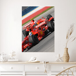 Plakat samoprzylepny Czerwone sportowe auto Ferrari oświetlone promieniami słońca