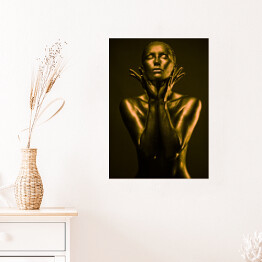 Plakat Makijaż brąz ze złotem - naga kobieta