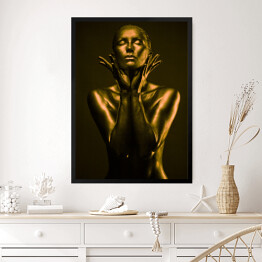 Obraz w ramie Makijaż brąz ze złotem - naga kobieta