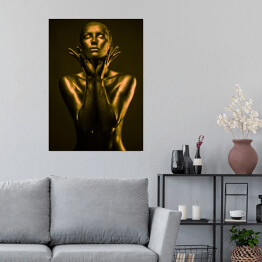 Plakat Makijaż brąz ze złotem - naga kobieta