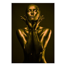 Plakat samoprzylepny Makijaż brąz ze złotem - naga kobieta