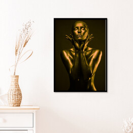 Plakat w ramie Makijaż brąz ze złotem - naga kobieta