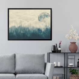 Obraz w ramie Księżyc nad lasem we mgle 3D